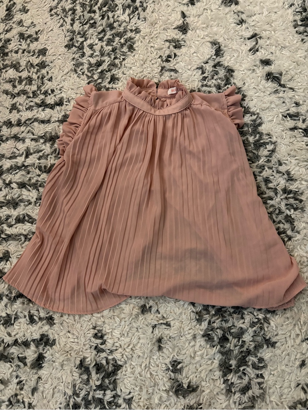 Pleated Ruffle Mock-Neck Sleeveless Top - Dusty Rose